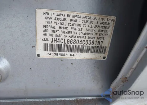 2004 Acura Tsx из США, поврежденный, VIN JH4CL96804C036182